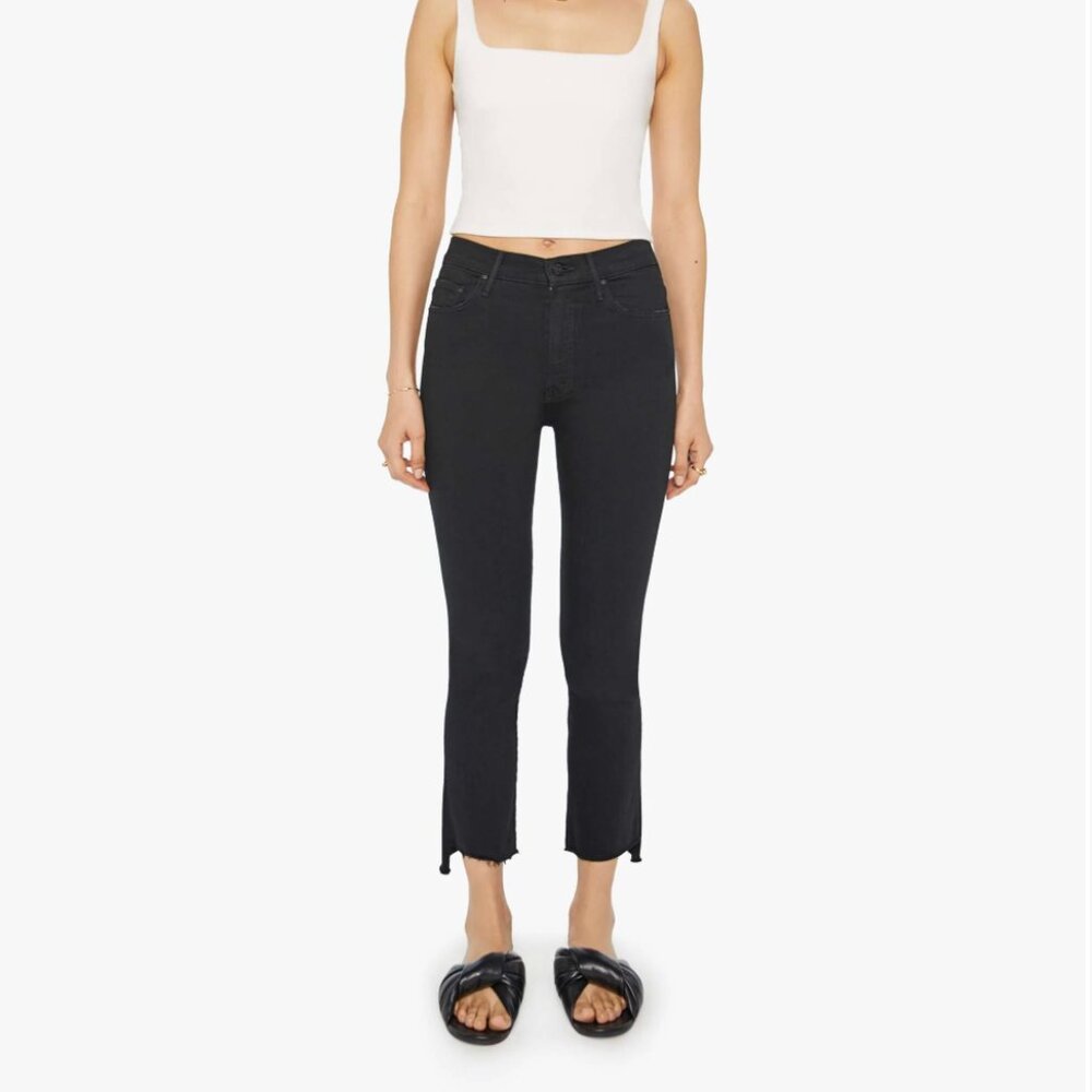 Mother The Insider Crop Step Fray Jeans  Not Guilty black sz 25
